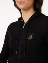 Armani Exchange Icono, con Capucha, Logotipo Dorado Lateral, Cremallera Sudadera, Negro, M para Mujer
