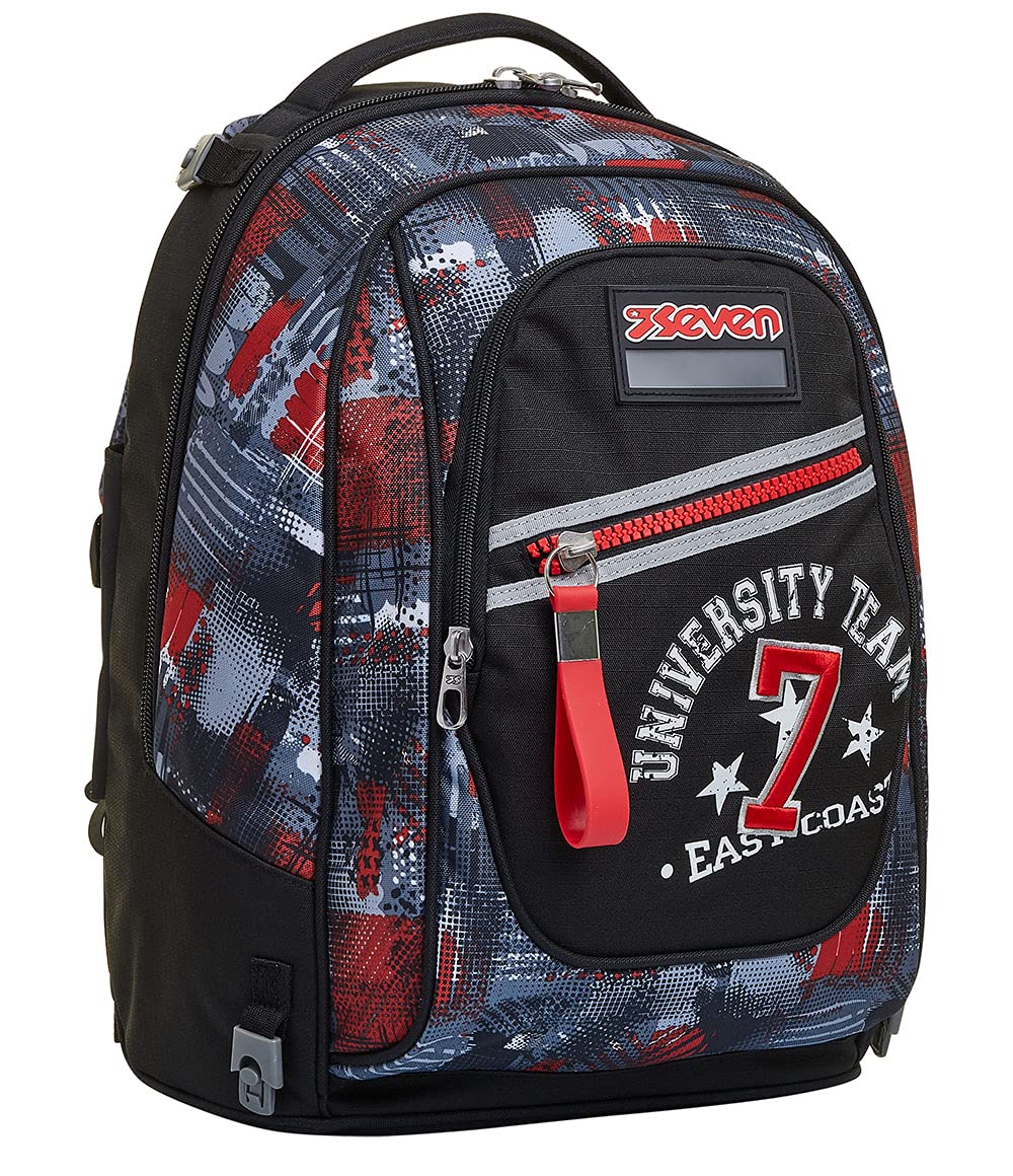 Seven Mochila con Ruedas TROLLEY NEW TECH WORLD, Negro - Mochila 3 en 1, Mochila Escolar con Carro - Bolso Escolar Niños, Niñas, Adolescentes - Bolsillo Frontal con Cremallera