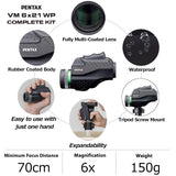 Pentax 63621 Monocular VM 6x21 WP - Kit Completo Incluye un Adaptador para Smartphone y Soporte Macro Junto con un monocular de Aumento Brillante y Claro 6X con excelente Rendimiento óptico. Black