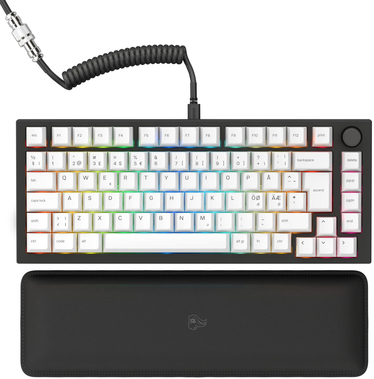Glorious Gaming GMMK PRO 75% - Teclado gaming mecánico modular, TKL, carcasa de 1,5 kg, personalizable, cable espiral, reposamuñecas, keycaps blancas, RGB, distribuciones QWERTY nórdico - Negro