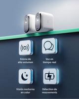 Arlo Essential 2 XL Camara Vigilancia WiFi Exterior 2K, Camara Vigilancia WiFi Interior, Batería De 24 Meses*, Sensor de Movimiento, Alarmas Para Casa, Prueba Arlo Secure Incluida, 3 Cámaras, Blancas