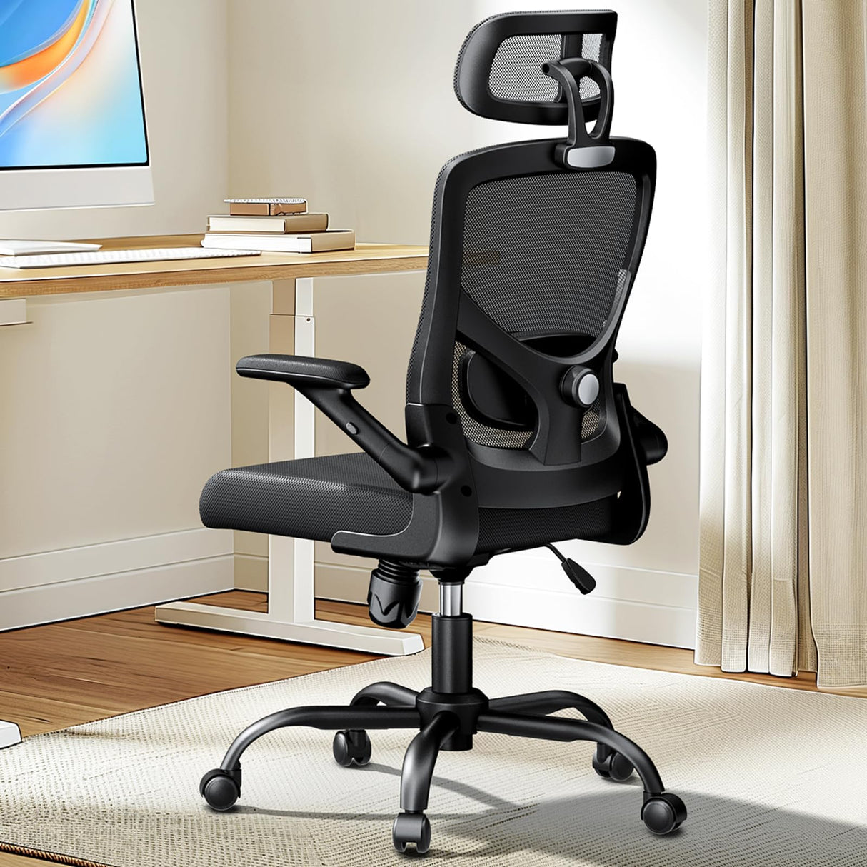 Marsail Silla de Oficina ergonómica con Soporte Lumbar Ajustable, reposacabezas y reposabrazos, Altura Regulable y función basculante