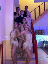 YUANTONG Body de diamantes de imitación dorado para mujer, con flecos, top de baile, leotardo, drag Queen, trajes