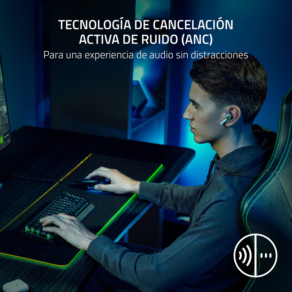 Razer Hammerhead HyperSpeed - Auriculares Gaming Inalámbricos Multiplataparama con Licencia para PlayStation (HyperSpeed Wireless, Cancelación Activa del Ruido) Blanco