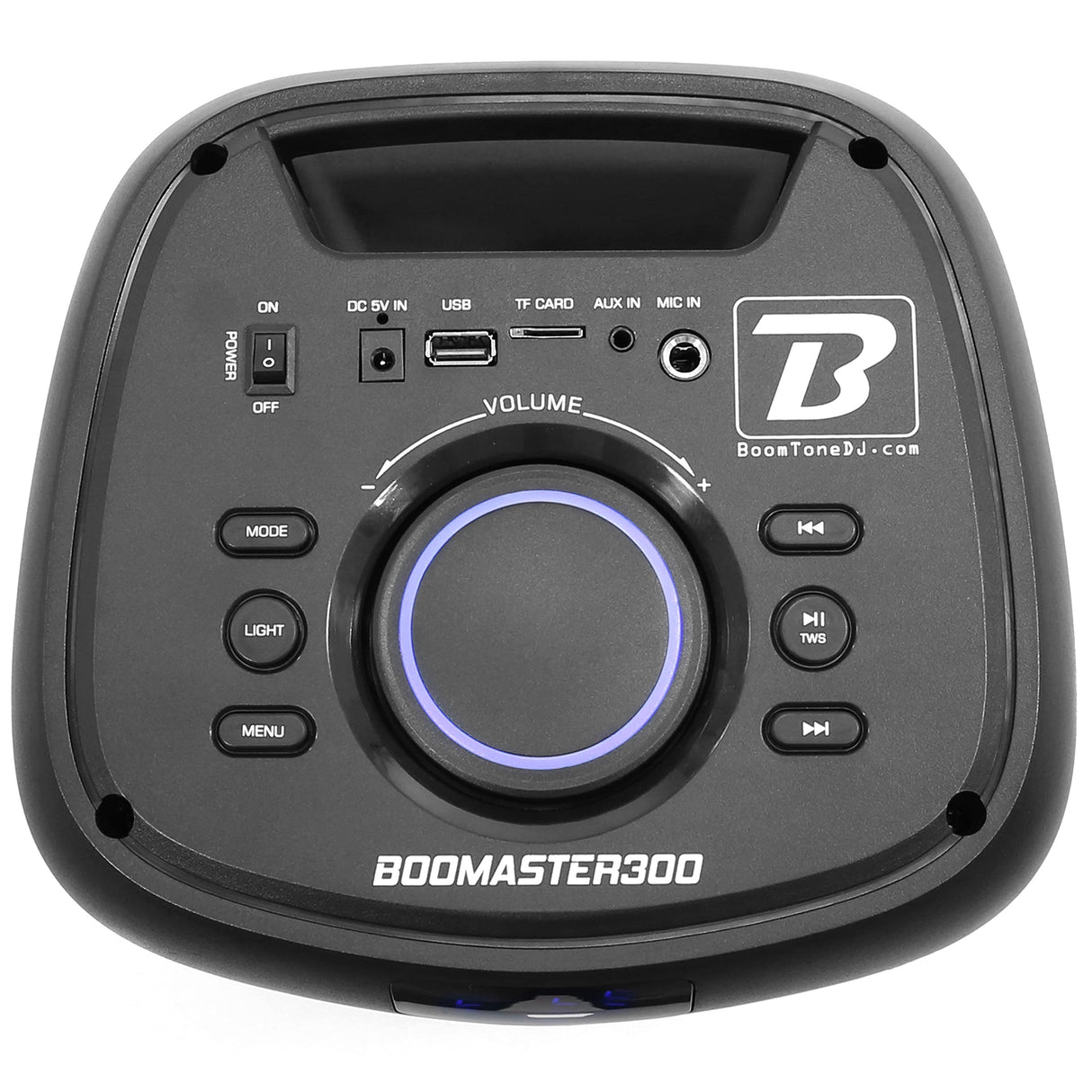 BoomTone DJ Boomaster 300 Altavoz Bluetooth luminoso LED portátil potente 250W, Altavoz Karaoke, Bluetooth inalámbrico, TWS, Recargable USB, sintonizador, lector USB/tarjeta SD.