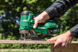 HIKOKI Akku Stichsäge CJ18DB (18V, Sägehub: 26mm, Leerlaufhubzahl: 550-2500 min-1, Gehrungsschnitte R/L: 45 °, Kleinster Schnittradius: 25mm) Zubehör alles im HSC Koffer, ohne Akku u. Ladegerät.