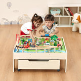 VEVOR Mesa de Actividad de Tren 100 Piezas de Madera 79x64x33 cm Mesa de Juegos de Tren Circuito de Ferroviarias Juguetes Creativos con Cajón Rodante de Almacenamiento para Facilitar Organización