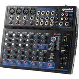 Gemini Sound GEM-12USB Mezclador analógico de 12 canales compactos que incluye 4 canales de micrófono, EQ de 3 bandas, reproducción USB de la memoria USB y Streaming Bluetooth