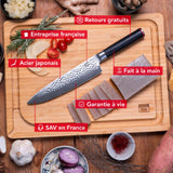 KOTAI | Cuchillo de chef Gyuto | Cuchillo de chef profesional | Hoja de 20 cm | Cuchillos forjados a mano | Acero inoxidable japonés 440C | Mango de madera de Pakka | Tang oculto completo