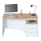 Habitdesign Mesa de Despacho con 3 Cajones, Mesa de Oficina o Estudio, Modelo Stil, Acabado en Balnco Artik y Roble Canadian, Medidas: 136 cm (Ancho) x 67 cm (Fondo) x 74 cm (Alto)