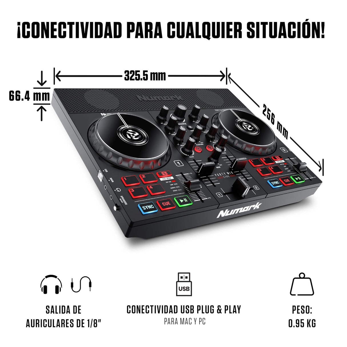 Numark Party Mix Live Controladora DJ, Mesa DJ Con Luces DJ, Altavoces, Mezclador DJ e Interfaz Audio, Con Serato DJ Lite