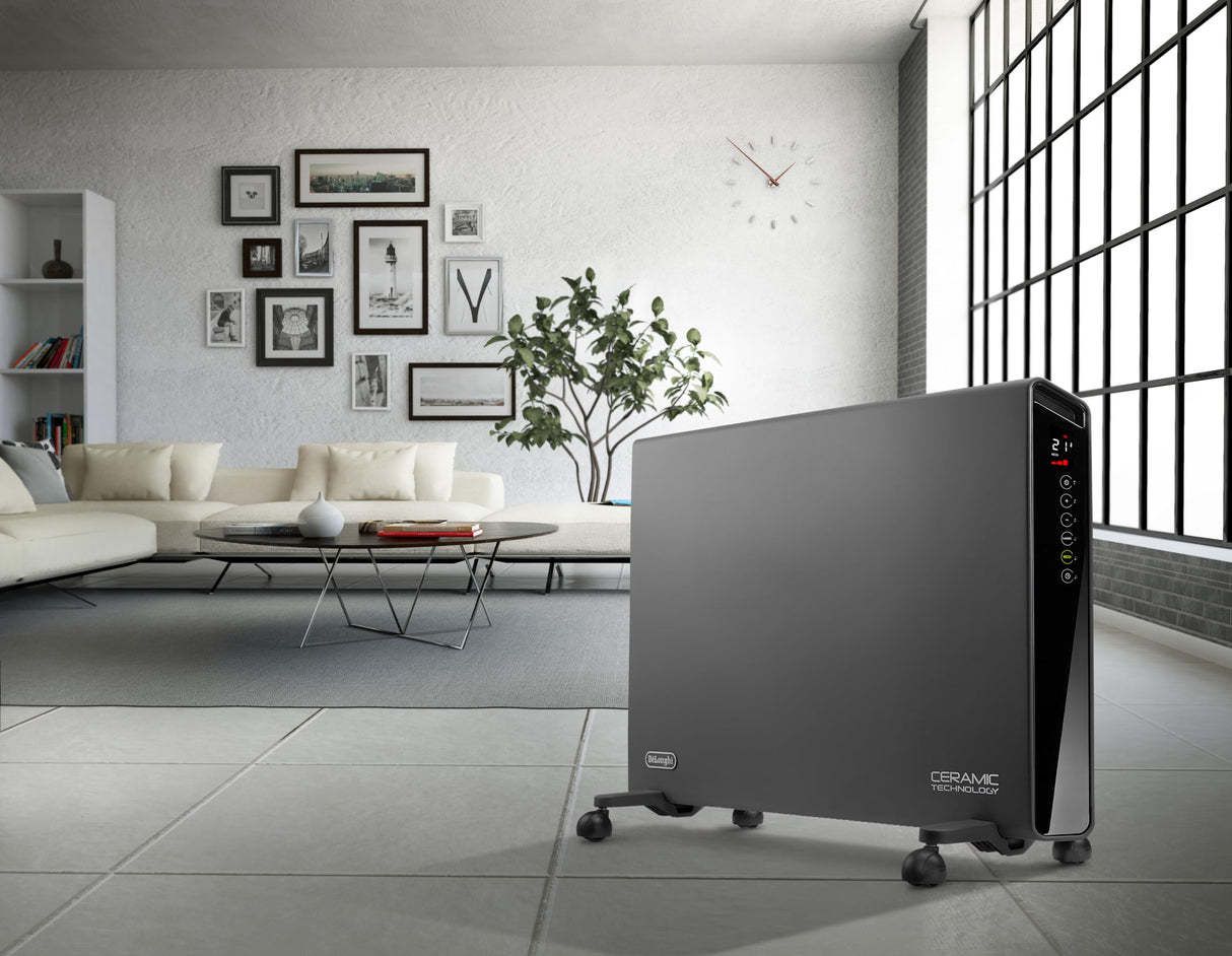 DeLonghi HX65L22 - Convector con 3 niveles de potencia, para hasta 65 m³, función ECO, 2200 W, Schwarzgrau