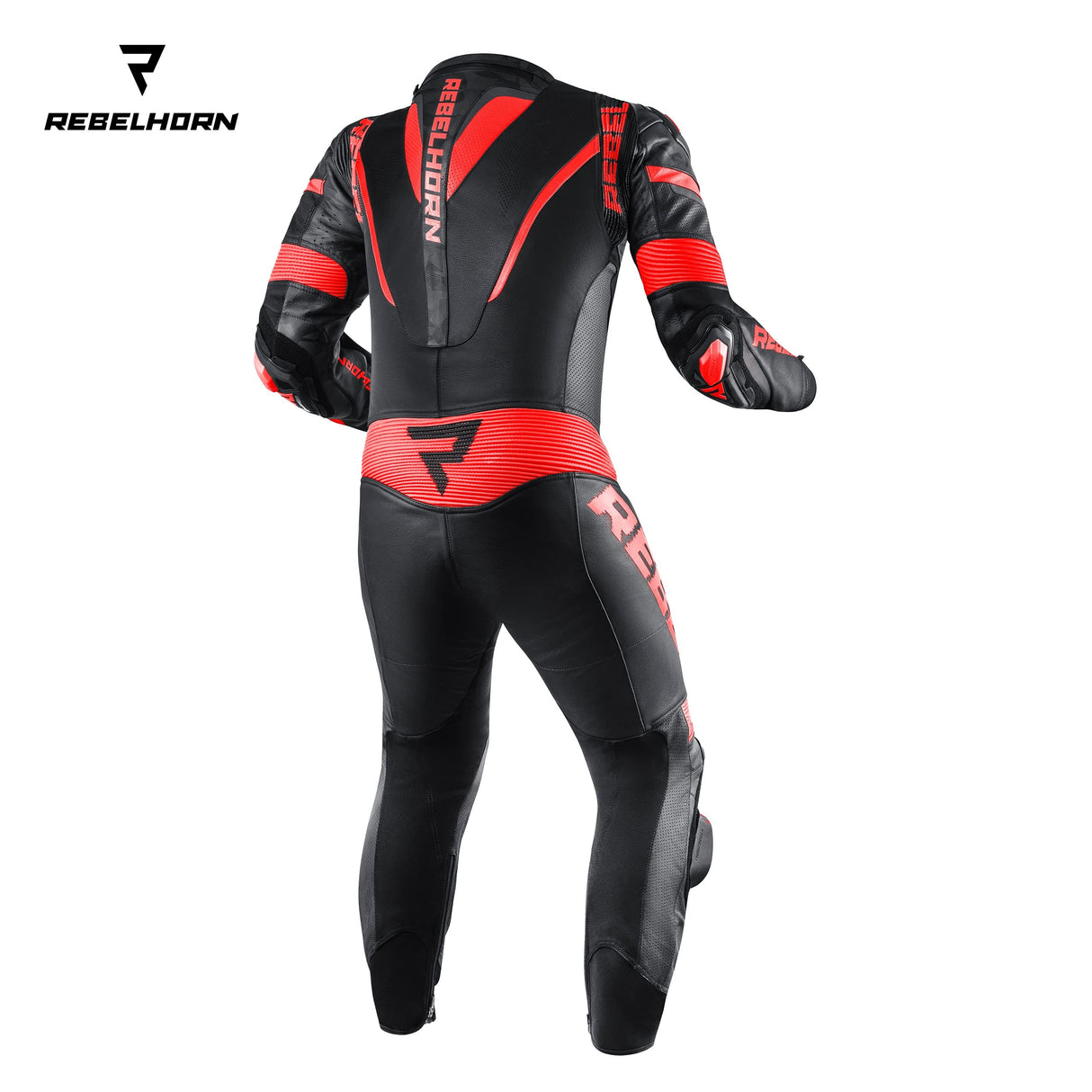 REBELHORN Rebel Traje una pieza de moto de cuero para hombre, codo, hombro, espalda, rodilla, cadera y coxis protectores, ventilación, 4 bolsillos, paneles reflectantes