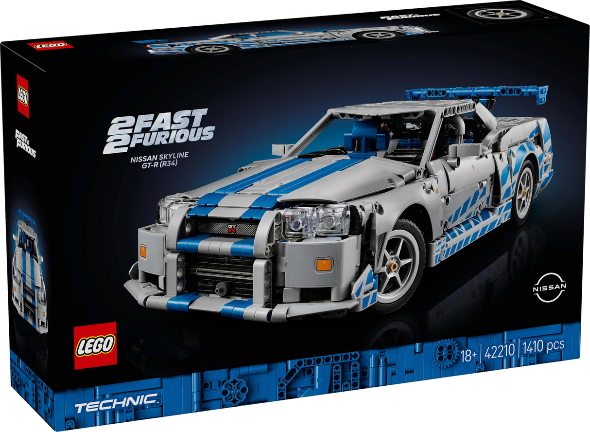 LEGO Technic Coche Nissan Skyline GT-R (R34) de 2 Fast 2 Furious - Kit de Maqueta de Coche para Adultos - Función de Derrape, Dirección, Suspensión y Motor de 6 Cilindros - Regalo para Hombres 42210