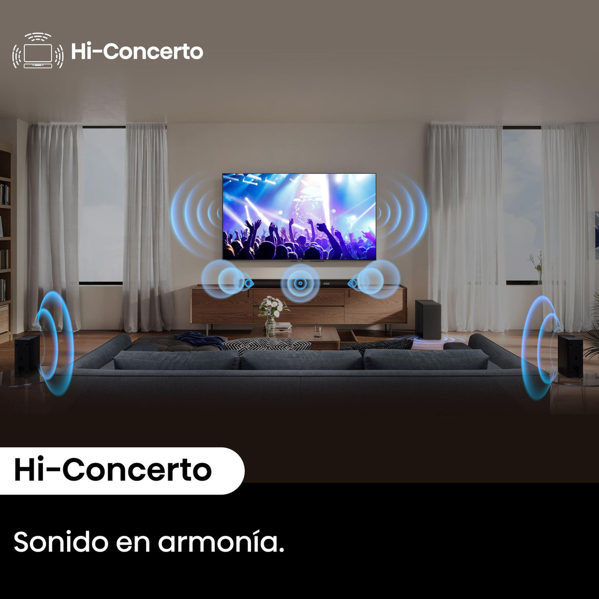 Hisense AX5100Q - Barra de Sonido 5.1, 580W, 8 Altavoces, Subwoofer y Altavoces Traseros Semi-Inalámbricos, Dolby Atmos, Hi-Concerto, HDMI eARC, Bluetooth 5.3, Ez Play