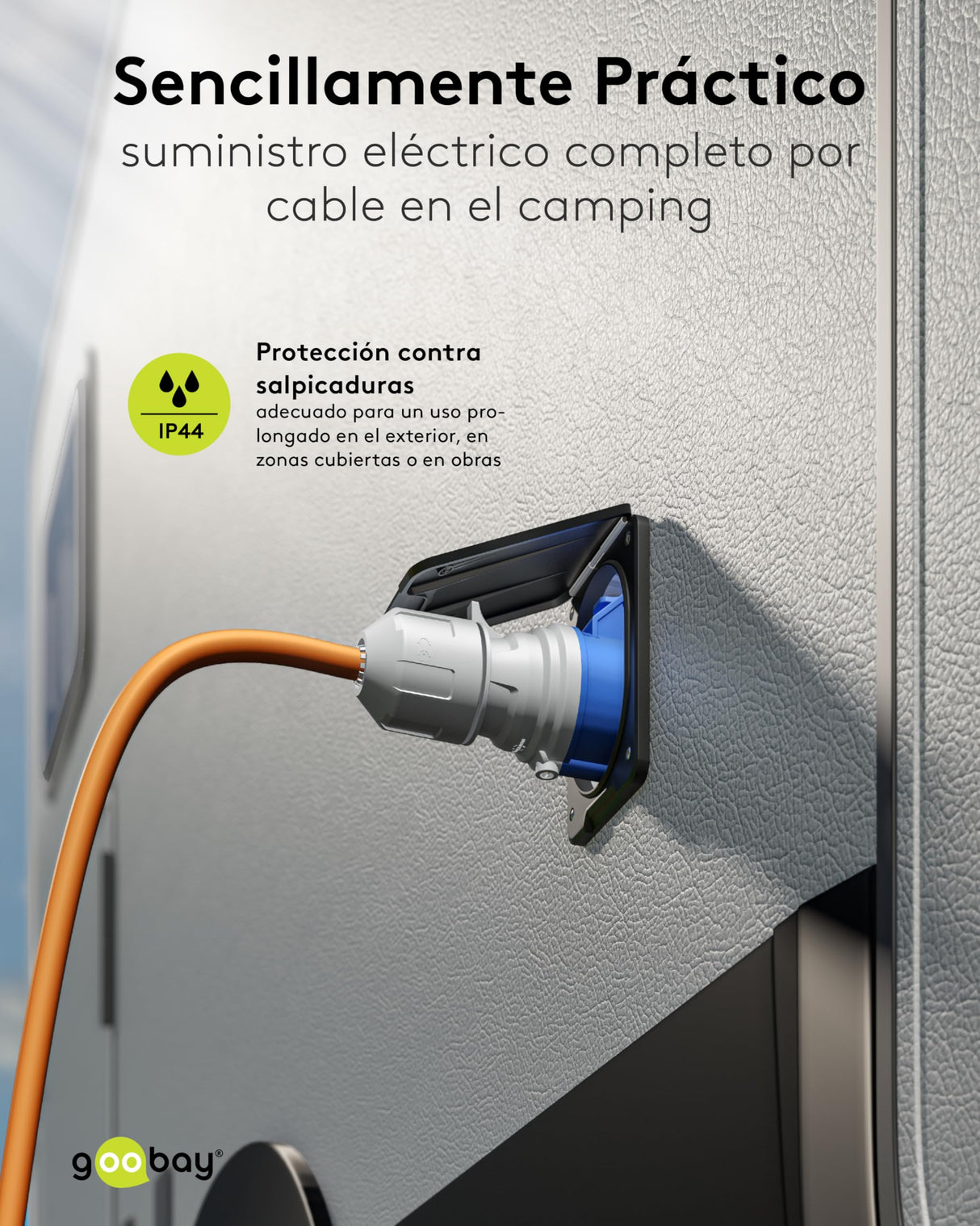 goobay Cable alargador CEE para Caravana, 25m, Enchufe CEE a Toma CEE, Toma CEE con Tapa de Cierre, IP44, Cable de Camping, autocarava y Caravana, 76230