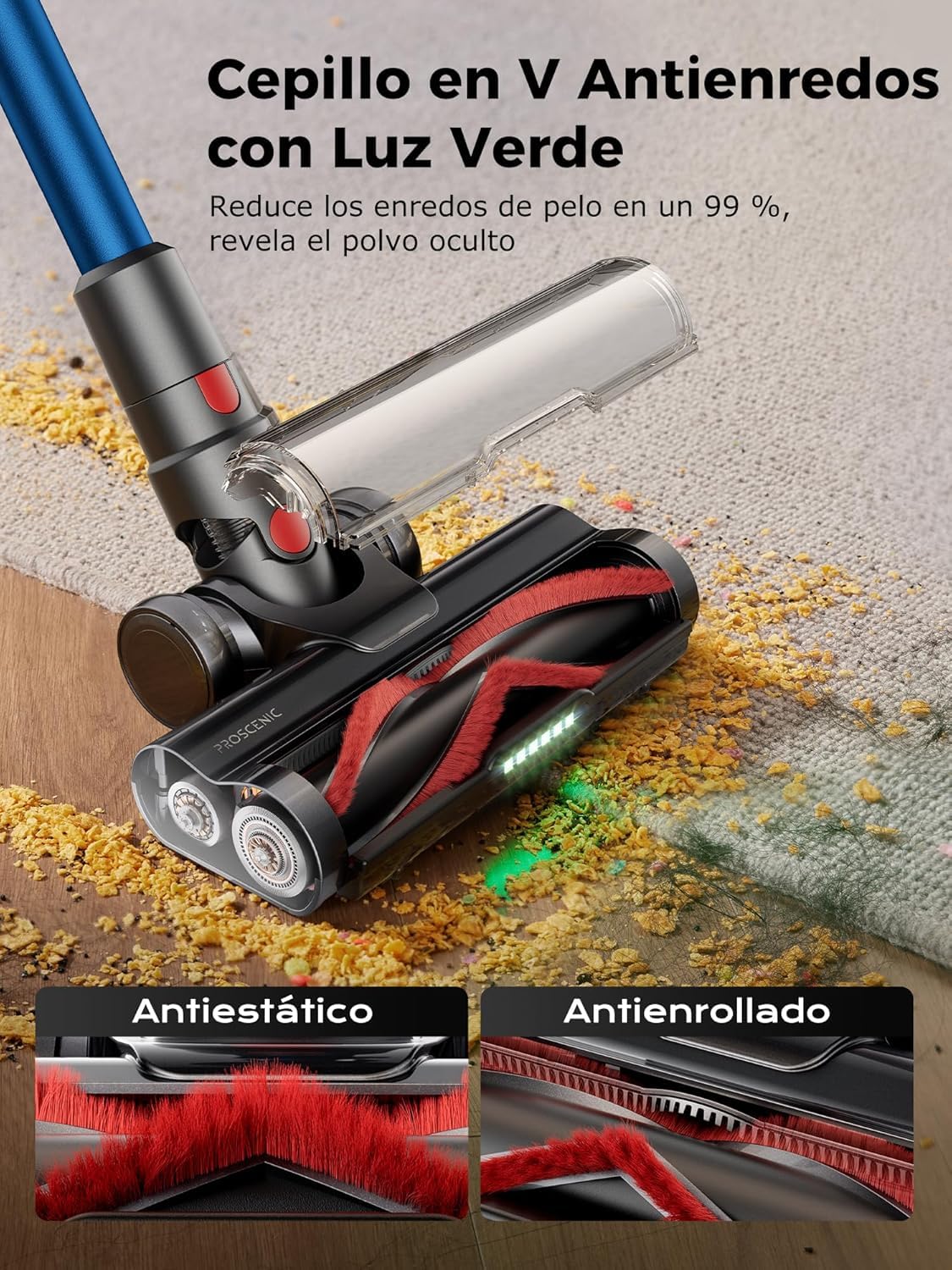 Proscenic P16 Aspiradora sin Cable 55Kpa/550W/65Mins, Aspiradora Escoba Vertical con Tubo Plegable, Cepillo Anti-Enredo y Pantalla Táctile LED para Suelo/Alfombra/Pelos de Mascotas
