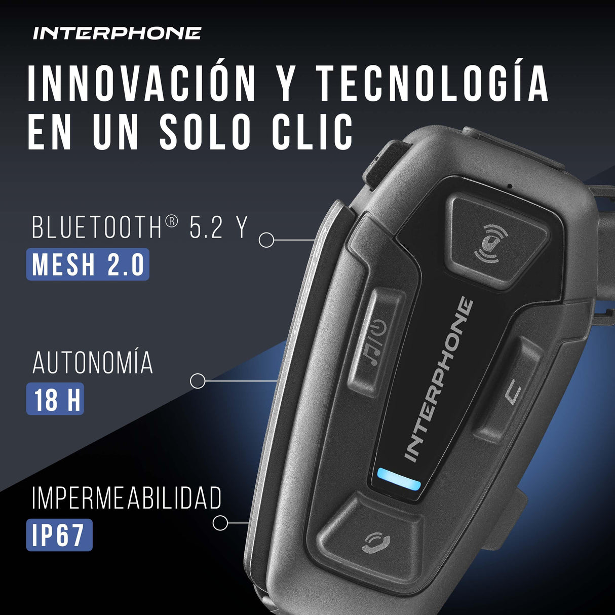 Interphone U-COM 8R Intercomunicador Casco Moto con tecnología Mesh 2.0, 24 Dispositivos a 1,6 km de Distancia, intercomunicador Compatible con TFT y GPS, Accesorios Moto, 18h de batería y Grado IP67