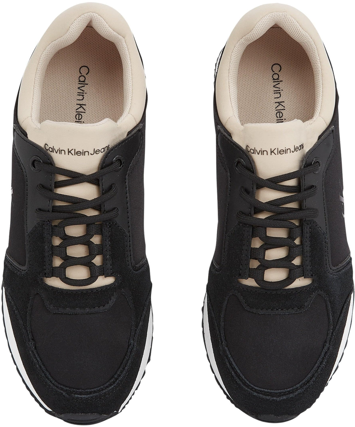 Calvin Klein Runner Sneaker Mujer Laceup Sock Calzado Deportivo, Multicolor (Black/Tapioca), 39
