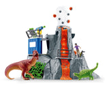 Schleich Dinosaurs 42564 — Set Campamento Base de Expedición con Dinosaurios de Juguetes — Incluye Volcán en Erupción LED, Exploradores y 2 Figuras de Dinosaurios — Juguetes para Niños 5 Años o Más
