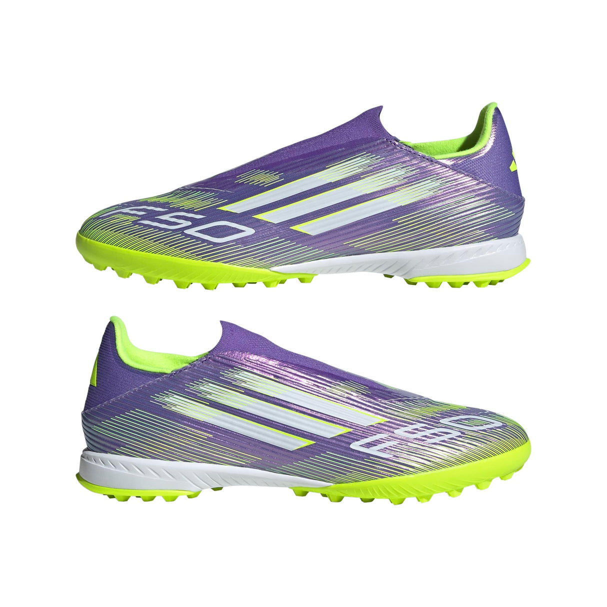 adidas F50 League Laceless Turf Football Boots, Botas de fútbol Unisex Adulto, Purple Rush/Cloud White/Lucid Lemon, 39 1/3 EU