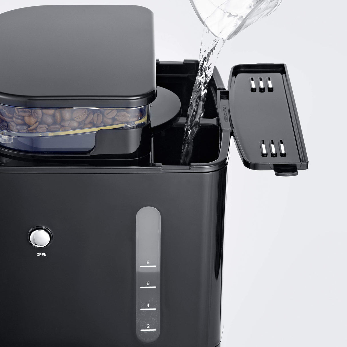 SEVERIN - Cafetera de goteo con molinillo hasta 10 tazas, Cafetera de filtro / Cafetera americana con jarra de cristal de 1l, con pantalla LED con temporizador, Acero inoxidable / Negro, KA 4814
