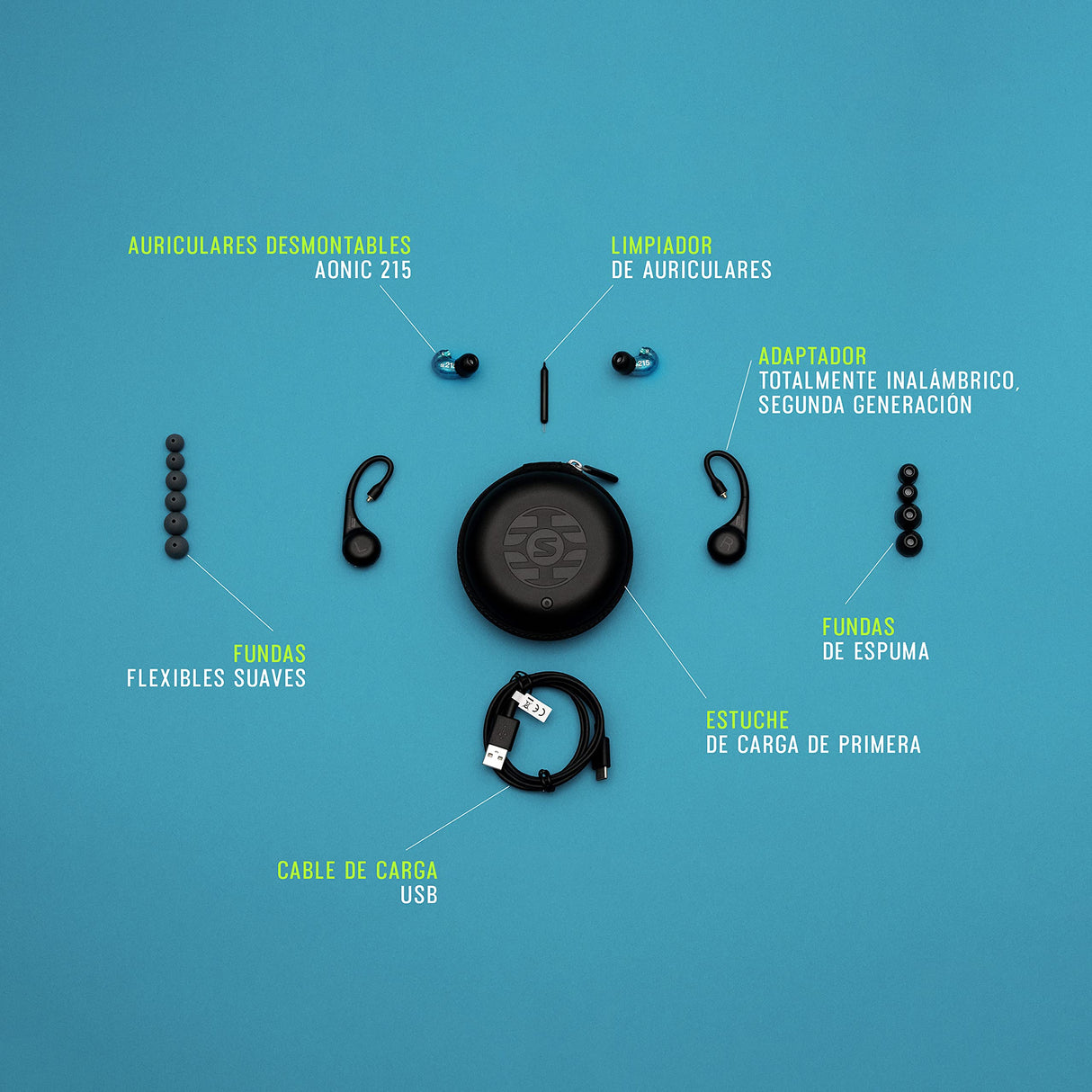 Shure AONIC 215 TW2 Aurictos de Aislamiento de Sonido inalámbrico True Wireless con tecnología Bluetooth 5, Fit Secure Over-The-Ear, 32 Horas de duración de batería (Gen 2) Azul
