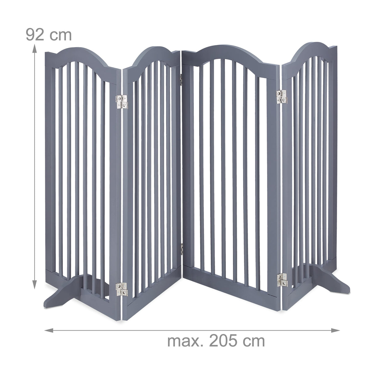 Relaxdays Barrera Seguridad Niños, 4 Paneles, Alto 92 cm, Valla Protección Bebés y Mascotas, Plegable, 92x205 cm, Gris