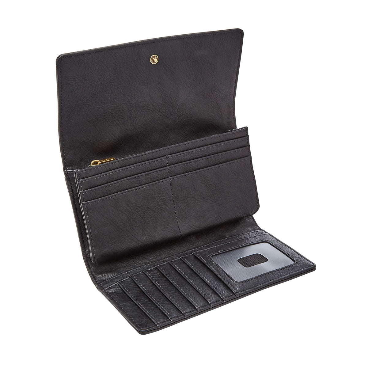 Fossil Billetero para mujer Logan, Bolso con solapa de piel y poliuretano negro 19,4 cm largo x 2,5 cm ancho x 10,2 cm alto SL7833001