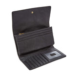 Fossil Billetero para mujer Logan, Bolso con solapa de piel y poliuretano negro 19,4 cm largo x 2,5 cm ancho x 10,2 cm alto SL7833001