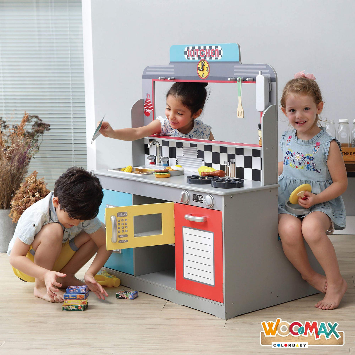 WOOMAX Cocina de Juguete con luz y Sonido, Cocinita de Madera Infantil, Bar Retro, Medidas 90,2x58,4x104,1cm, Juguete para niños y niñas (85287)