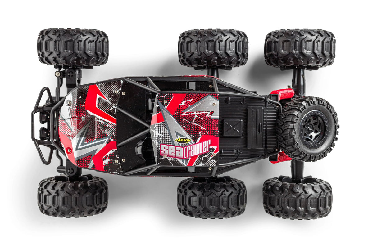 Carson 500404287 1:10 Sea Crawler 6x6 100% RTR Rojo - Coche RC como vehículo Anfibio, 100% RTR, para Tierra y Agua, Robusto y Resistente al Agua, con Mando a Distancia 2.4G