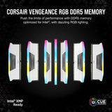 Corsair Vengeance RGB DDR5 32GB (2x16GB) 6000Mhz C40 Memoria per Desktop (Regulación Voltaje a Bordo, perfiles XMP 3.0 Personalizados, Factor Forma Compacto, Optimizadas para Intel) Blanco