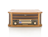 Dual NR 4 Nostalgie - Cadena musical con tocadiscos (radio FM/AM, CD-RW, MP3, USB, casete, entrada auxiliar), color marrón (importado)