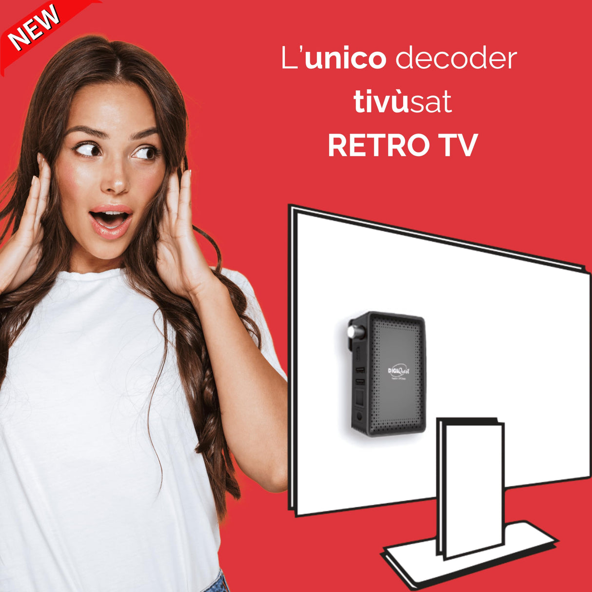 DIGIQUEST Decodificador Tivùsat Retrotv Microsat |Mediaplayer, Mando a Distancia 2 en 1 y tivùsat Smartcard incluidos | De Color Negro