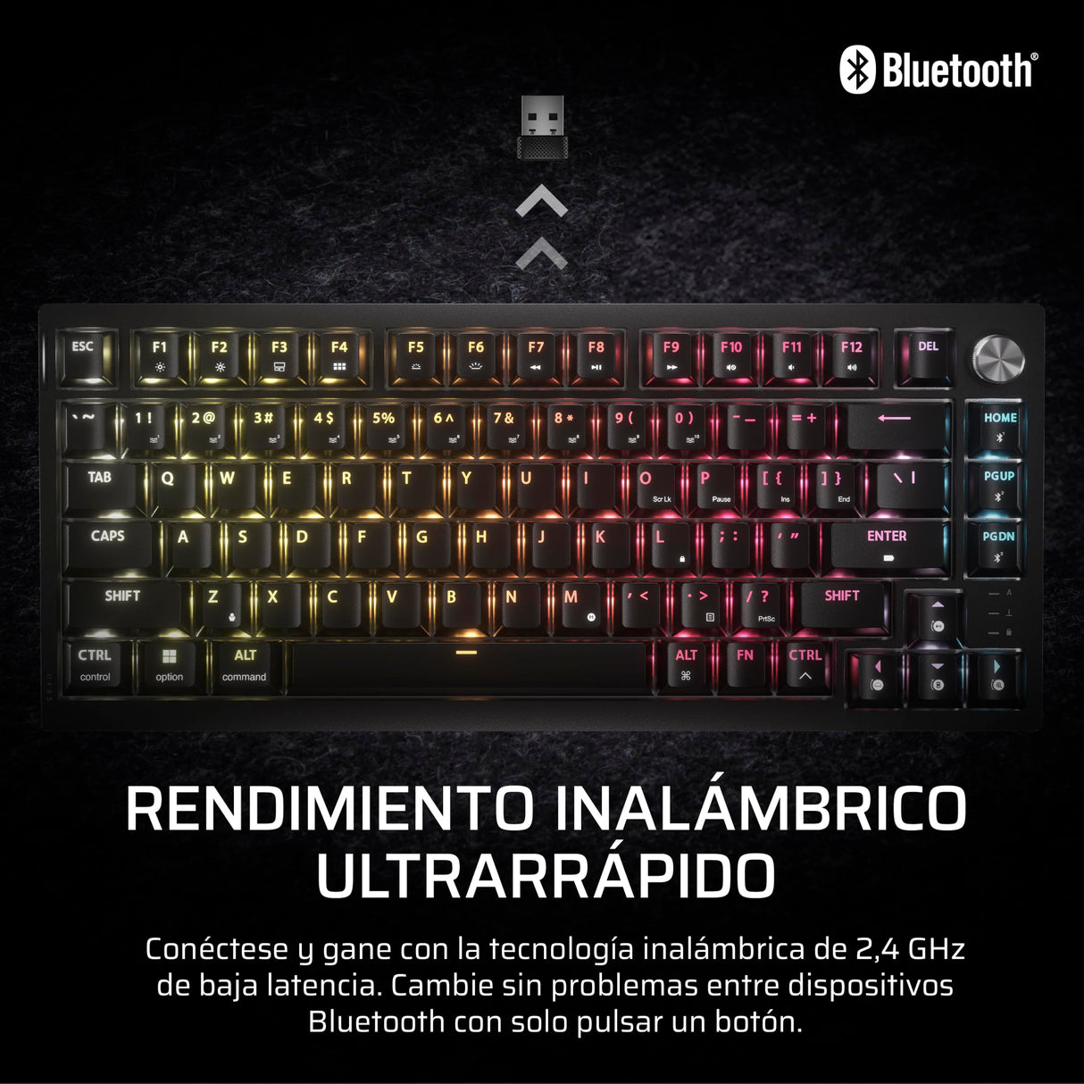 Corsair K65 Plus Wireless 75% RGB Teclado Mecánico para Juegos Intercambiable en Caliente – Interruptores Táctiles MLX Fusion Prelubricados – PBT Keycaps – QWERTY ES – Negro