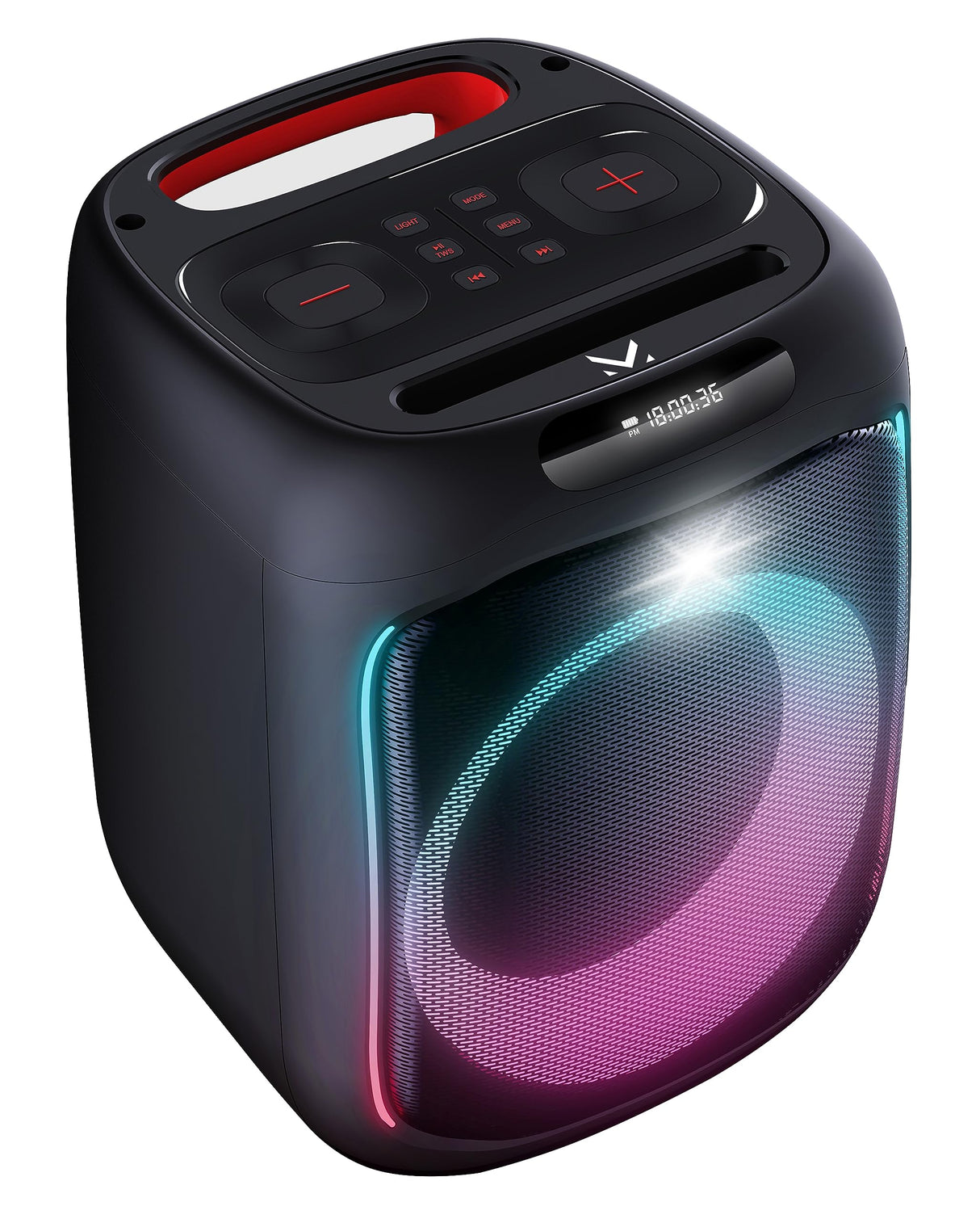 MAJESTIC Fire 12 - Altavoz Bluetooth, Luces LED Multicolor, entradas USB/MicroSD/AUX-IN/Mic, micrófono de Cable Incluido, batería Recargable, TWS, asa de Transporte