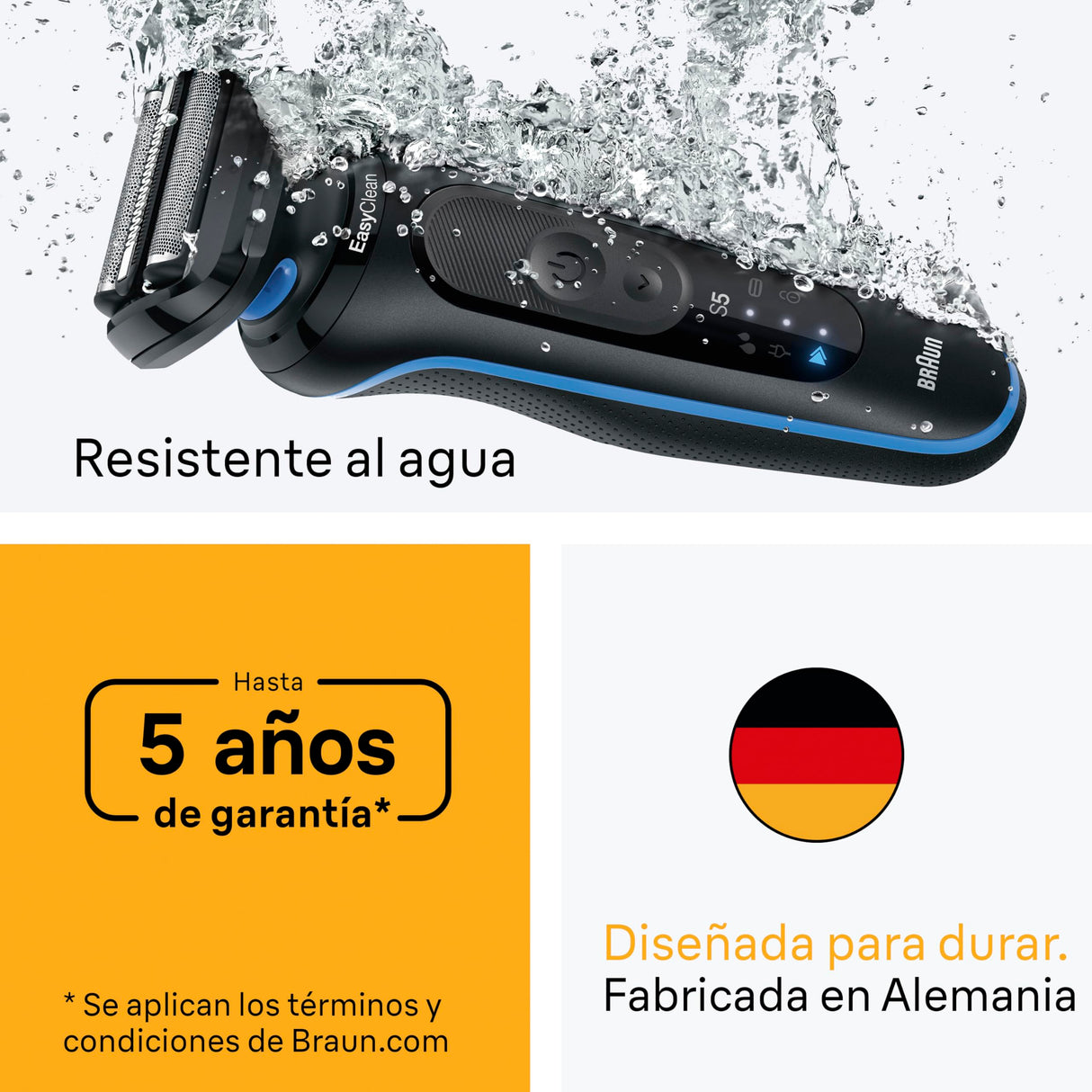Braun Afeitadora Eléctrica Hombre Series 5, Máquina De Afeitar Barba En Seco Y En Mojado, 2 Modos De Afeitado, 50 Min De Uso, Cabezal De Recortadora Corporal, Estuche De Viaje, 52-B1600S, Azul