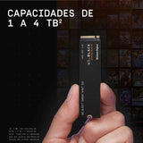 WD_BLACK SN850X NVMe SSD, 2TB M.2 2280, Velocidades de lectura hasta 7300 MB/s, escritura 6600 MB/s, SSD para Juegos internos, PCIe Gen 4, SSD de alto rendimento, Negro