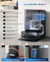 ECOVACS DEEBOT X9 Pro Omni Robot Aspirador y friegasuelos, 16 600 Pa, Ultrafino, fregado con mopa y autolavado inst, OZMO Roller, ZeroTange 3.0, TruEdge 2.0, Secado Aire Cal, Negro
