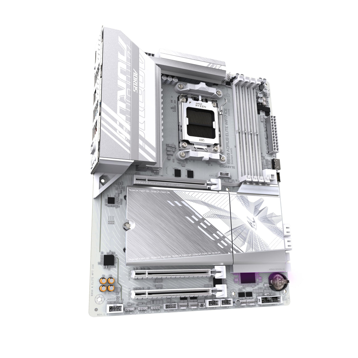 GIGABYTE B850 AORUS Elite WIFI7 Ice Placa Base - Procesadores AMD Ryzen Serie 9000, VRM Digital de 12+2+1 Fases, hasta 8200MHz DDR5 (OC), 1xPCIe 5.0 + 2xPCIe 4.0 M.2, LAN 2.5, WiFi 7, USB 3.2 Gen 2x2