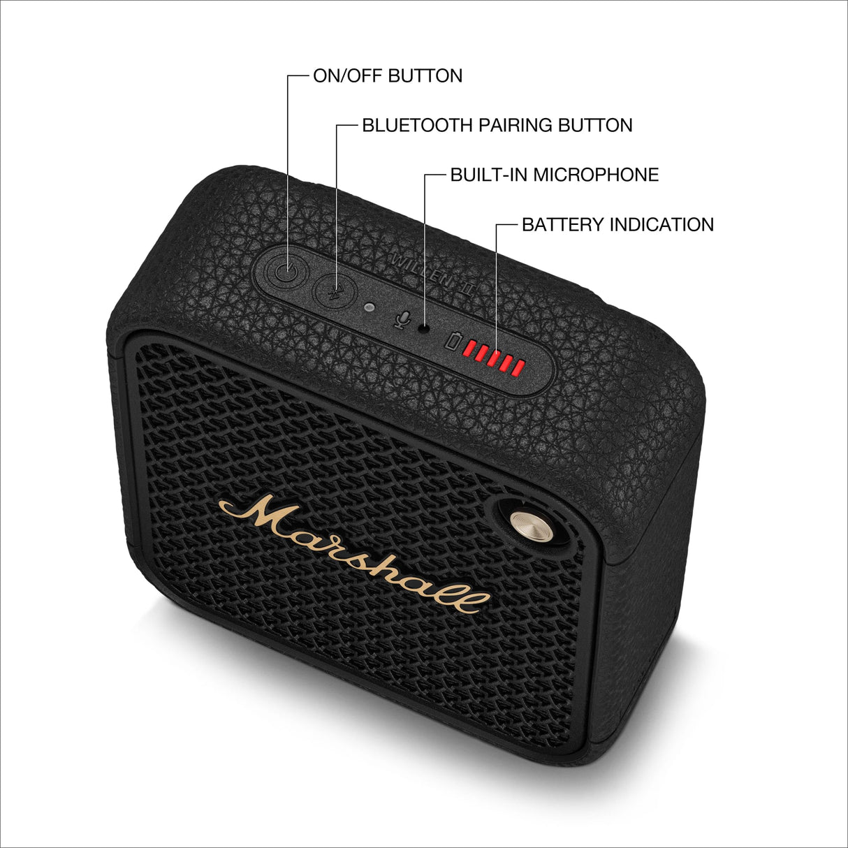 Marshall Willen II Altavoces inalámbricos Bluetooth 17 Horas de reproducción IP67 Carga rápida a Prueba de Agua - Negro y latón