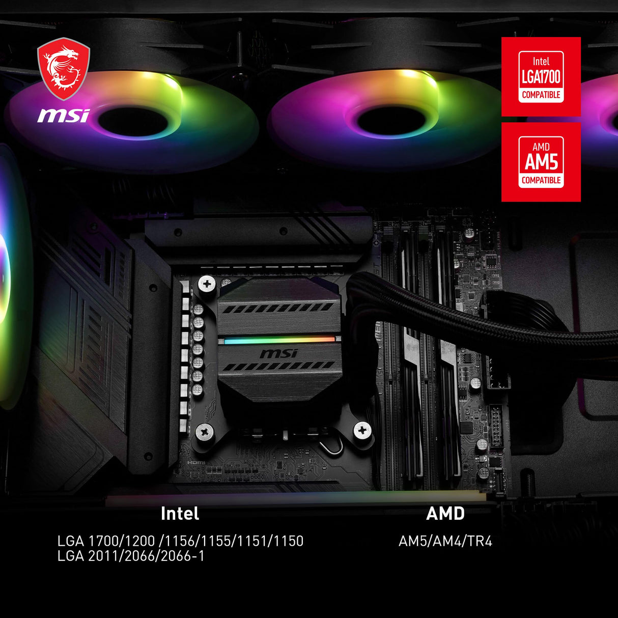 MSI MAG CORELIQUID M360 AIO CPU Refrigeración líquida - 12 vías Split-Flow de refrigeración por agua, tubos a prueba de evaporación, Soporta socket mainsteam como AM5 y 1700.