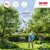 AL-KO Podadora CSA 1820, batería de ion de litio de 18 V (batería y cargador incluidos), 20 cm de longitud, 3,7 m/s, velocidad de la cadena, ajuste de ángulo de 125 grados.