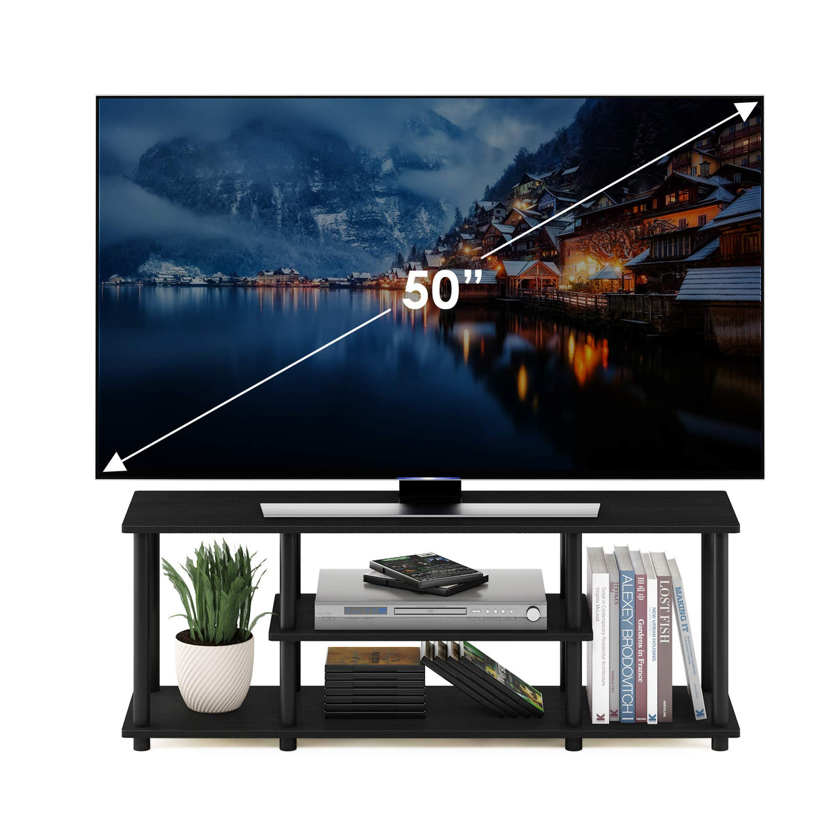 Furinno Soportes de TV de entretenimiento de 3 niveles Nogal/Negro