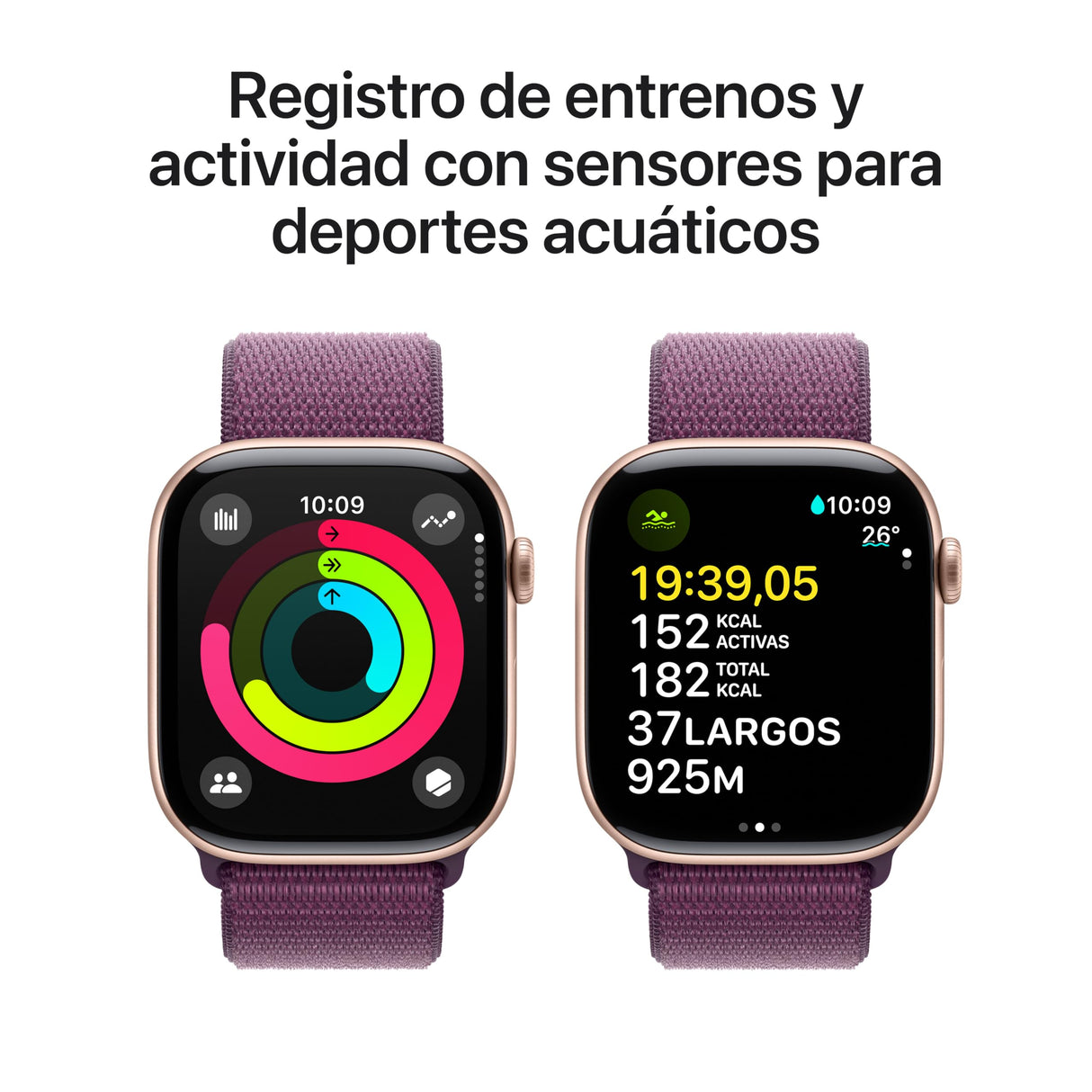 Apple Watch Series 10 GPS + Cellular Smartwatch con Caja de Aluminio Oro Rosa de 46 mm y Correa Loop Deportiva Ciruela - Talla única. Monitor de entreno, App ECG y Neutro en Carbono
