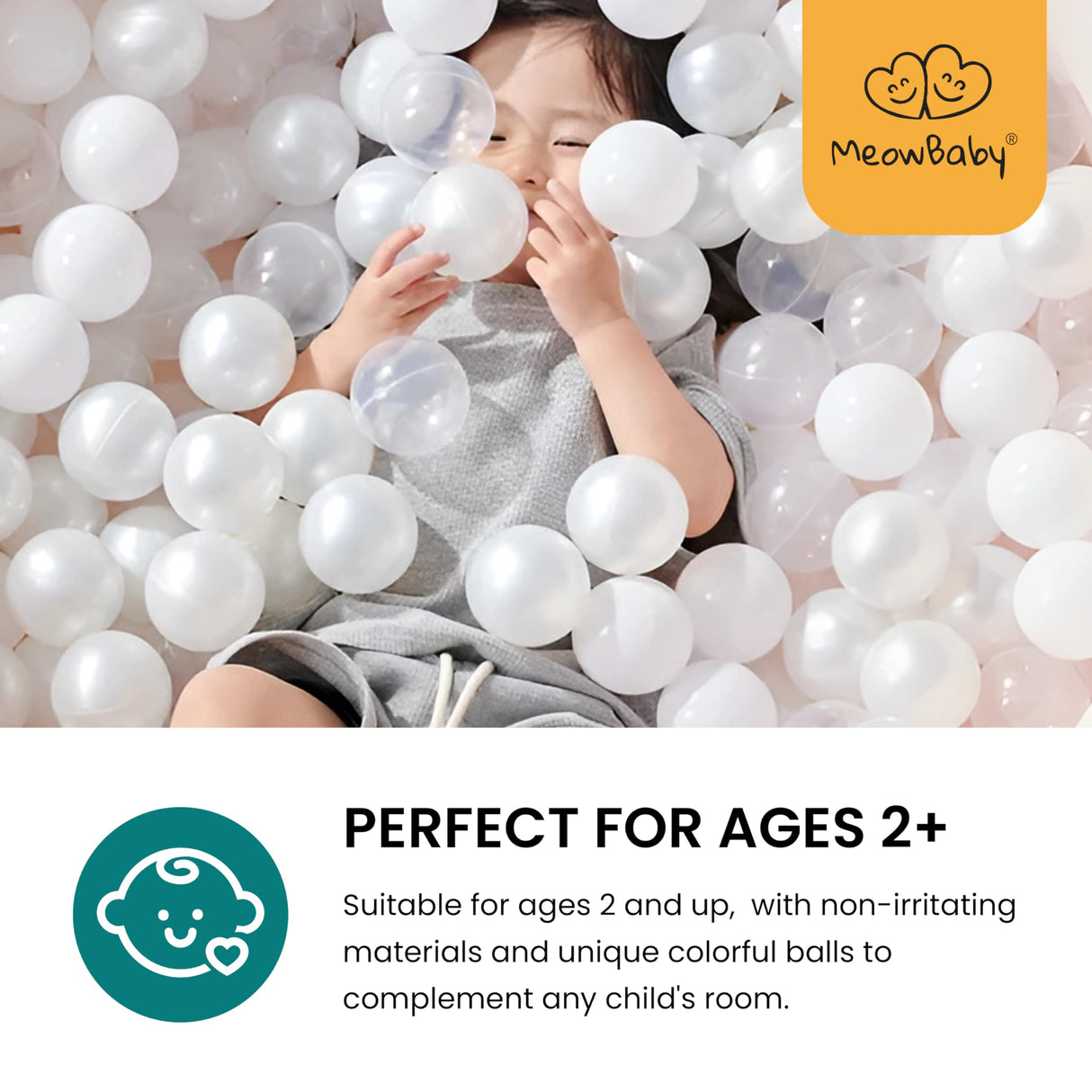 MEOWBABY Soft Foam Runde 90 x 30 cm Ball Bath con 200 Piezas Bolas para bebés y niños pequeños - Baby Running Stable & Play Room Essentials, Espuma Baths, bouclé, Blanco: Blanco/transparen