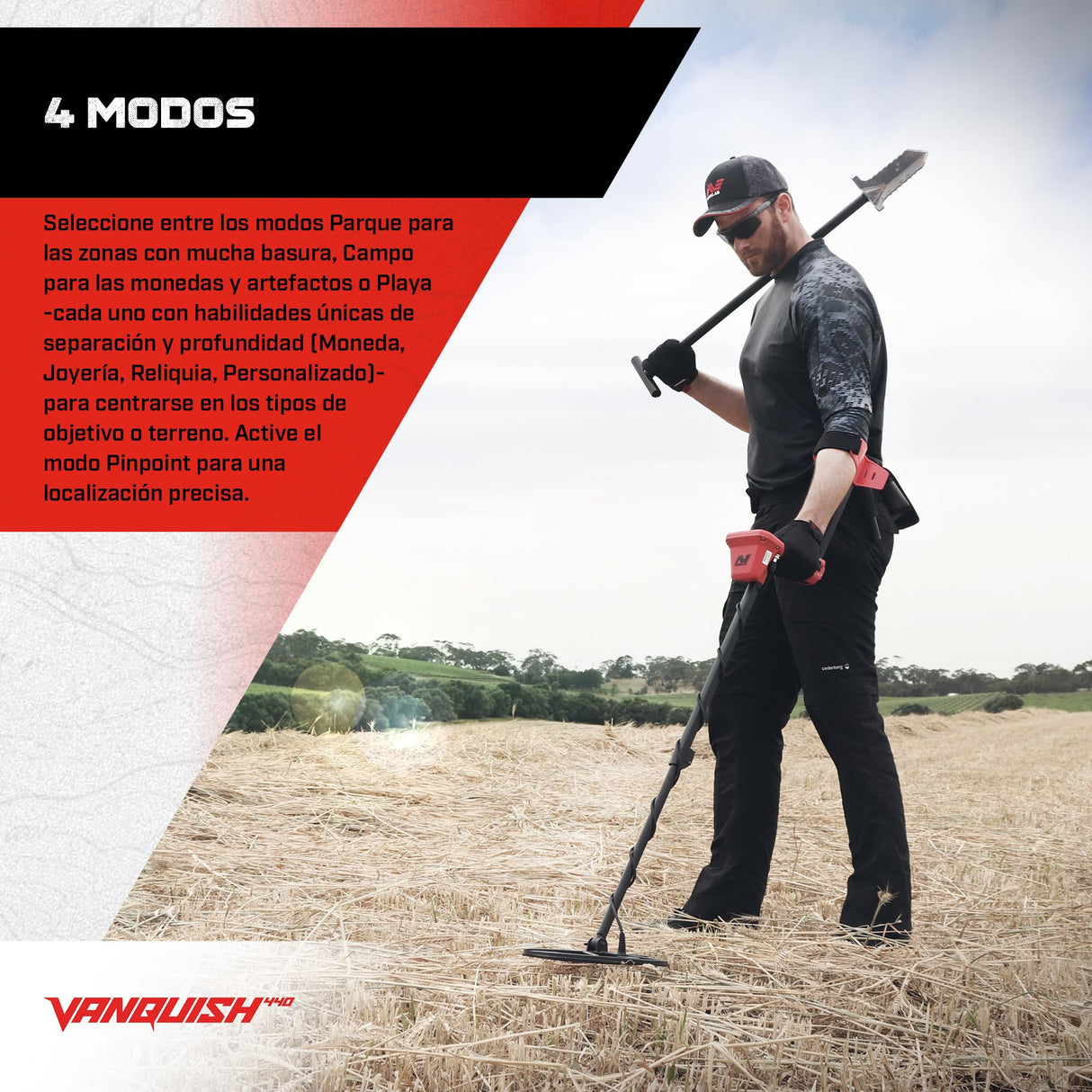 Detector de Metales Minelab Vanquish 440 Multi-Frequency Pinpointing para Adultos con Bobina V10 10 Pulgadas x 7 Pulgadas Doble-D Impermeable