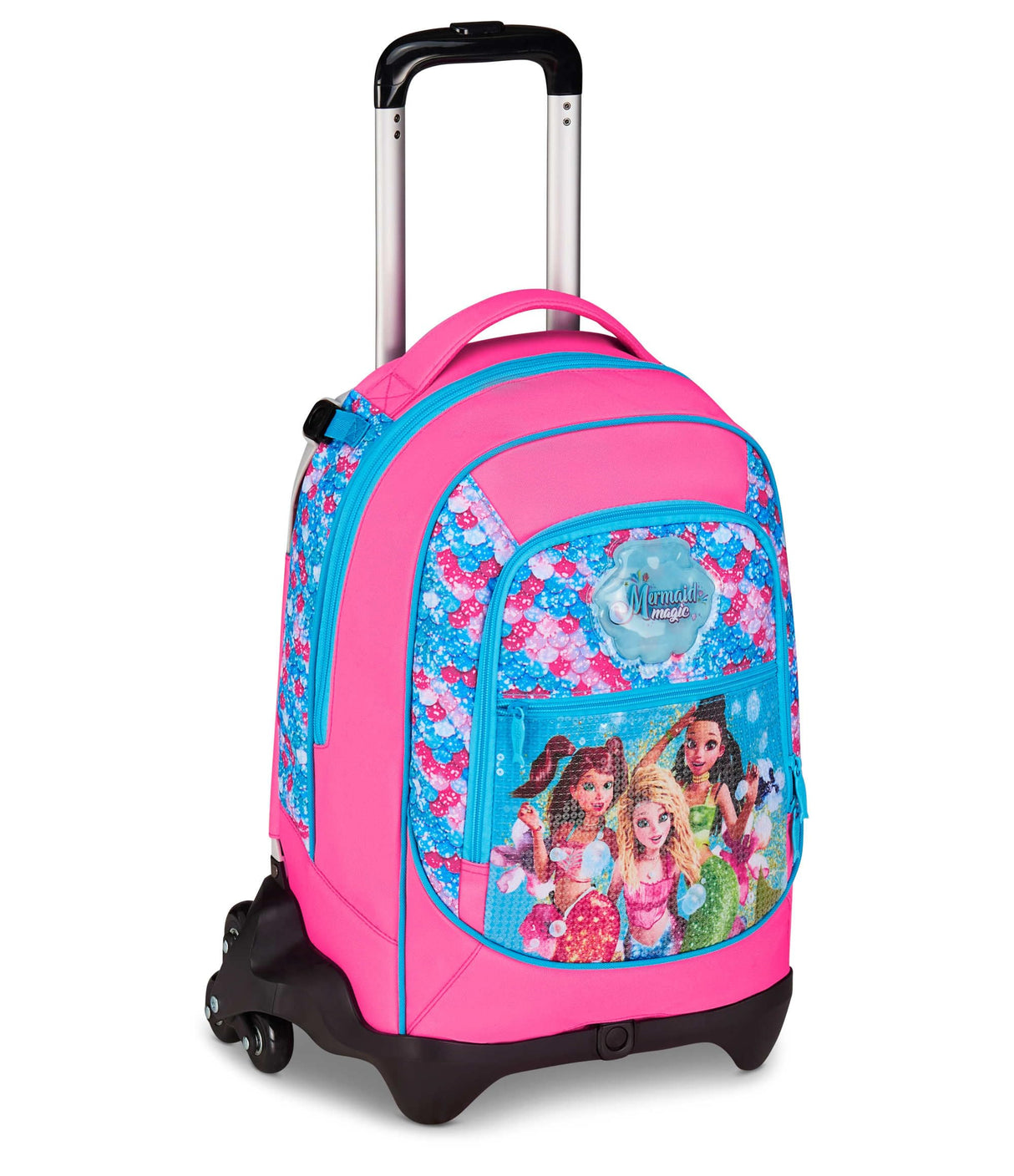 Seven Mermaid Magic - Carro escolar Jack de 3 ruedas, fucsia, mochila con carro desmontable de 33 litros, para escuela primaria y secundaria, niña, fucsia, Talla única, Casual