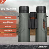 Athlon Optics Prismáticos Neos G2 HD de 10 x 42 Pulgadas con Alivio Ocular para Adultos y niños, prismáticos de Alta Potencia para Caza, observación de Aves y más, Color Negro